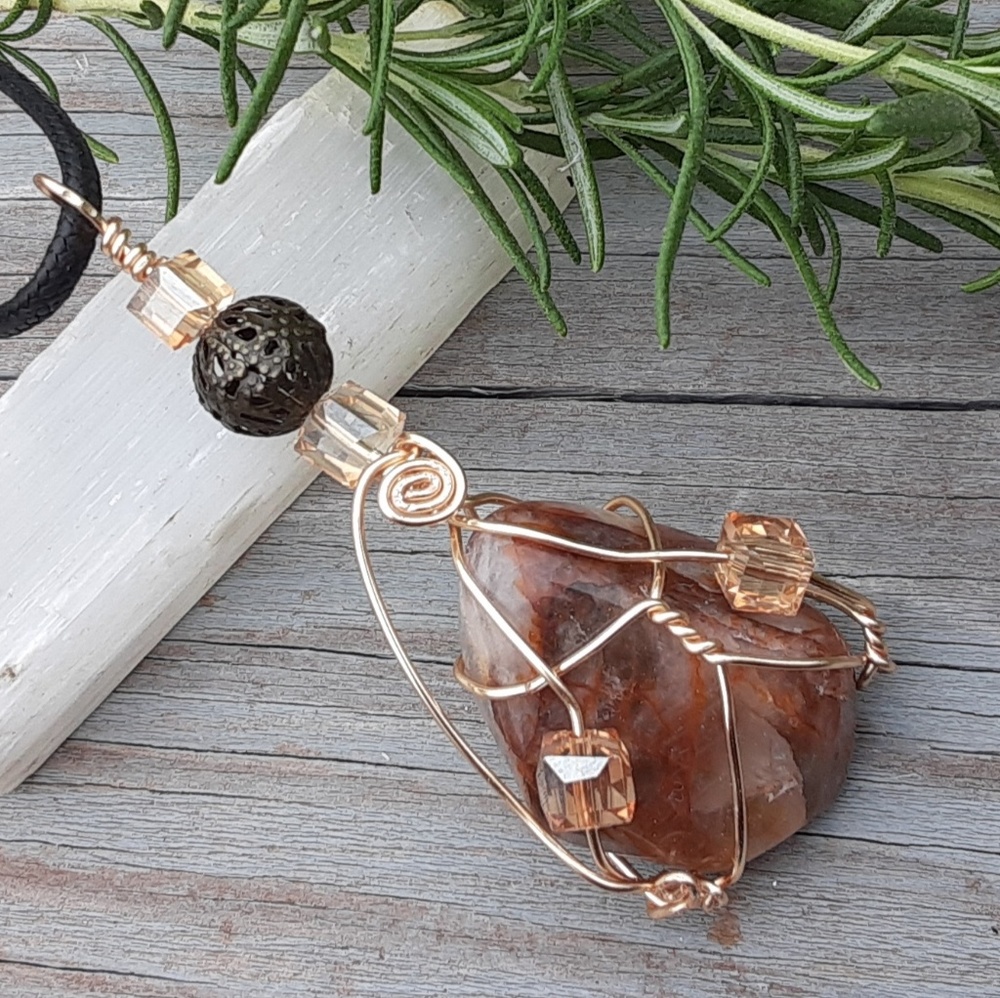 Vibrant Dark Brown Jasper Crystal Pendant Necklace